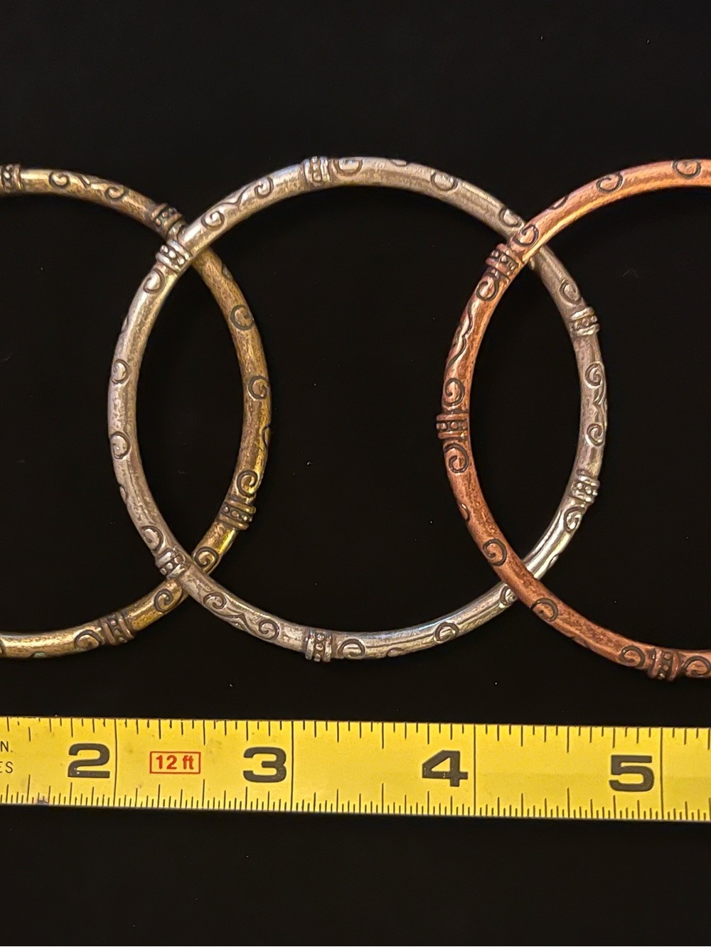 3 Premier Designs Triple-Tone Metal Bangle Bracelets - Gold, Silver, Copper